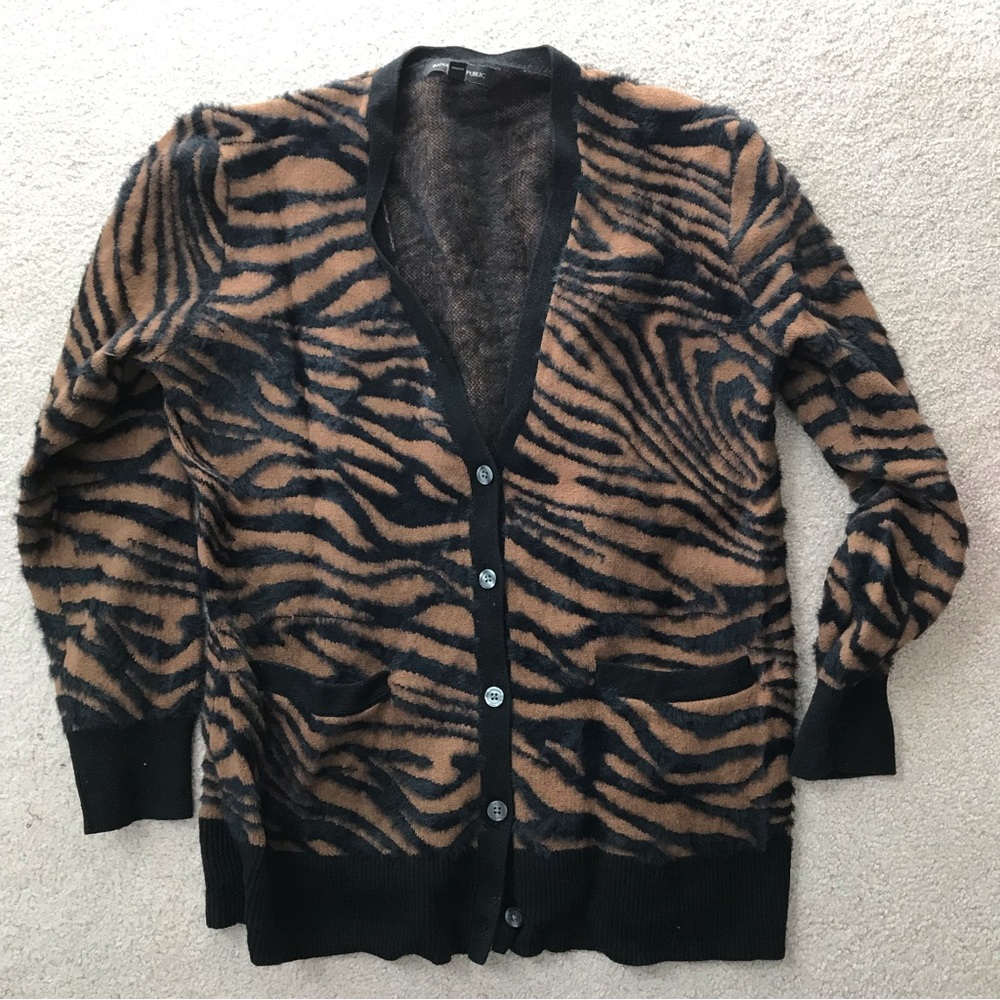 Banana Republic Fuzzy Zebra Long Tunic Cardigan Sweater